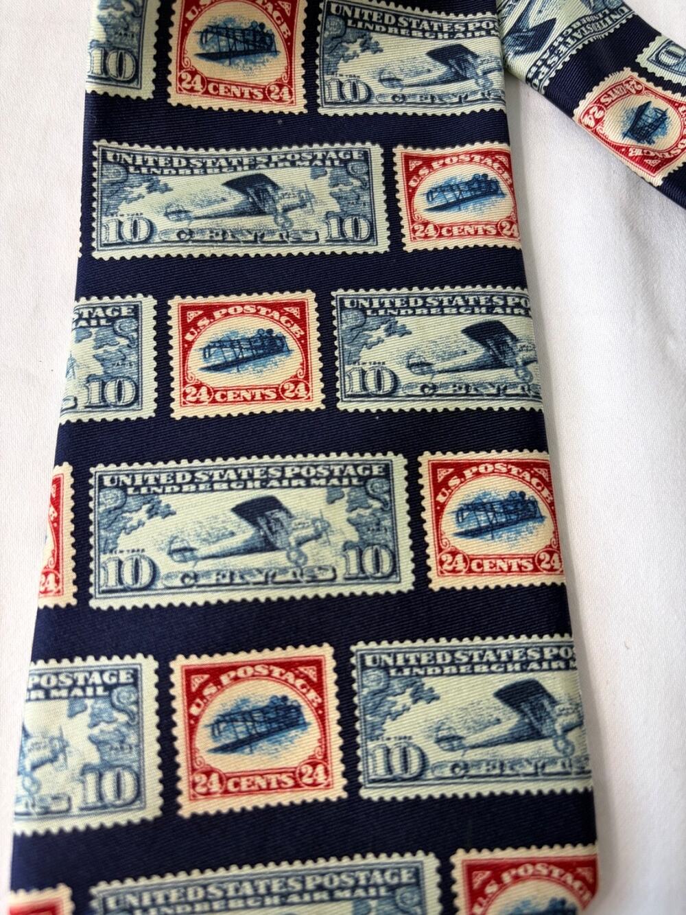 Josh Bach US Postage Stamp Silk Tie Inverted Jenny Lindbergh Air Mail Novelty 59